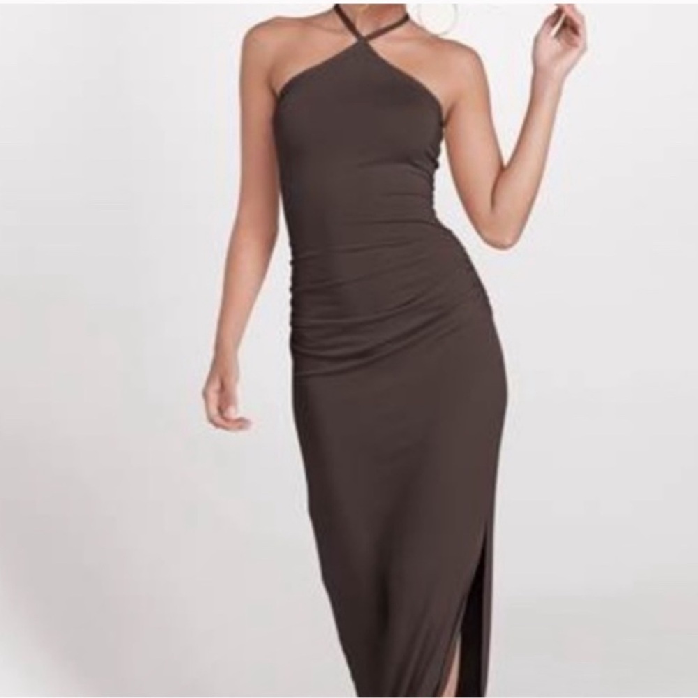 VENUS Brown maxi dress with side slit